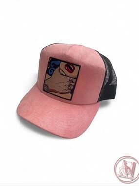 Pink Trucker Hat with Pop “Love” Art Patch